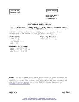 MIL MIL-PRF-15305F Notice 1 - Validation 1 PDF
